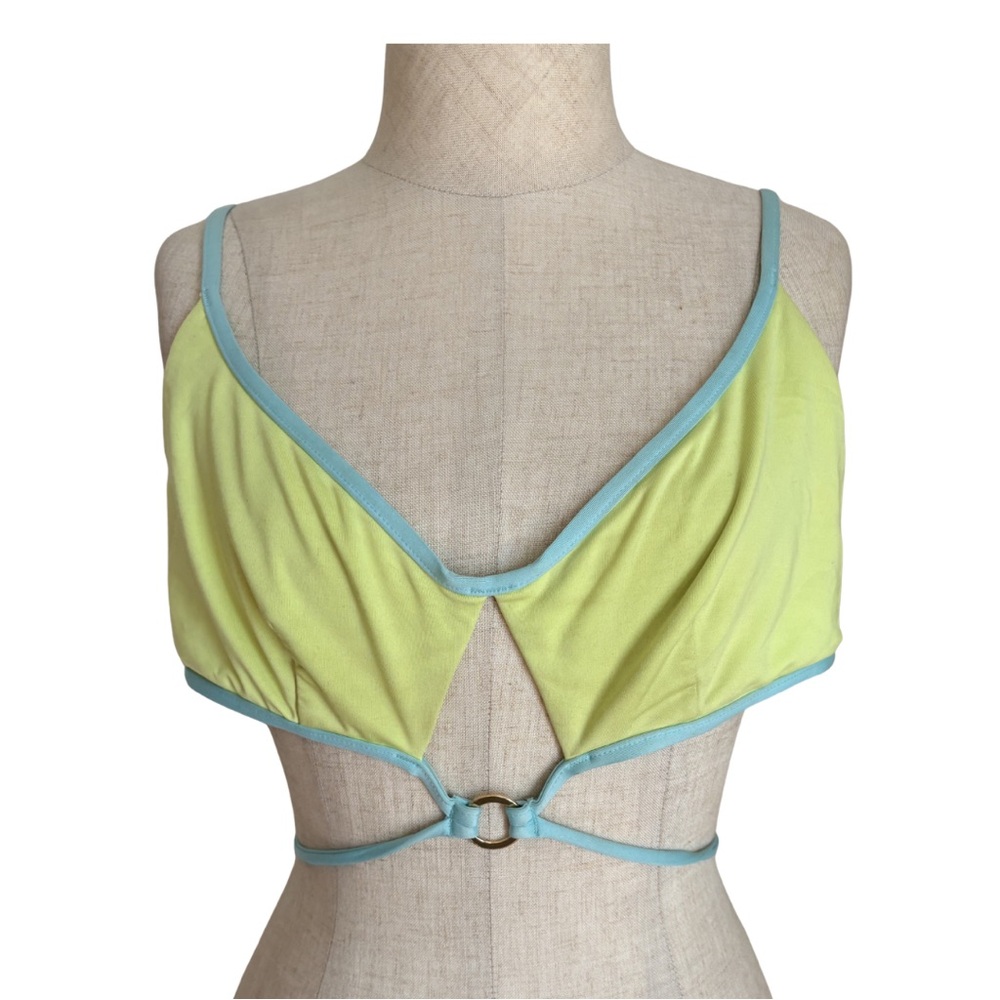 VTG Victoria Secret Yellow Green Blue Y2K Cross Strap Bikini Top Size Large